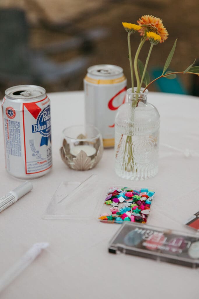 Details on a white table during cocktail hour